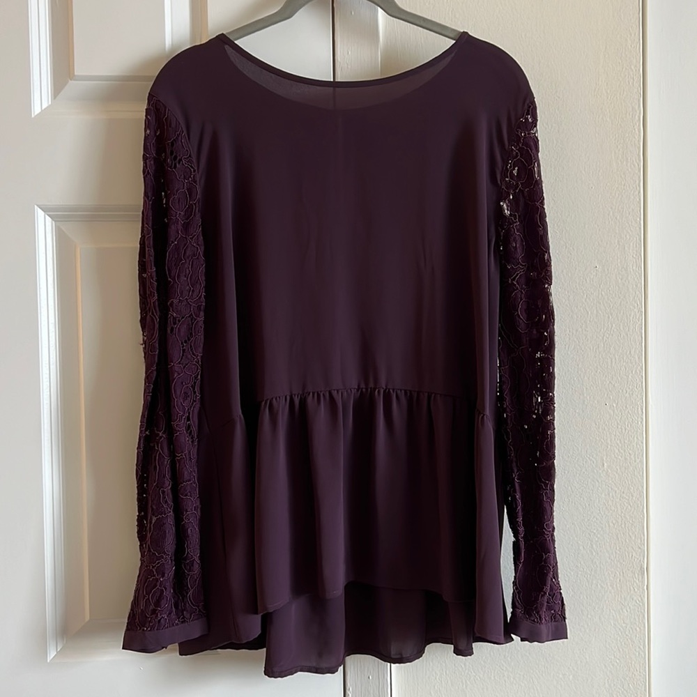 LOFT Dark Purple Lace Long Sleeve Blouse